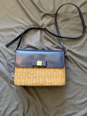 kate spade Navy and Natural Straw Bow-Accent Crossbody